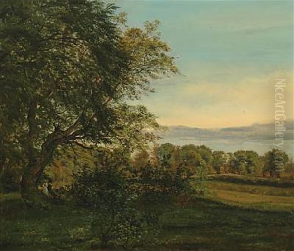 Danish Summerscape With Couple Resting At The Old Oak Oil Painting by Vilhelm Kyhn