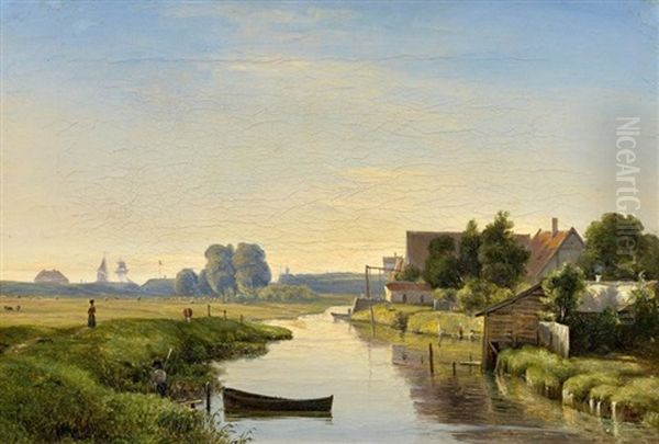 Danische Kanallandschaft Hinterm Deich Oil Painting by Vilhelm Kyhn