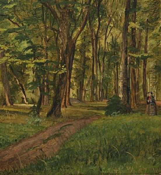 Women Strolling In A Forest Oil Painting by Vilhelm Kyhn