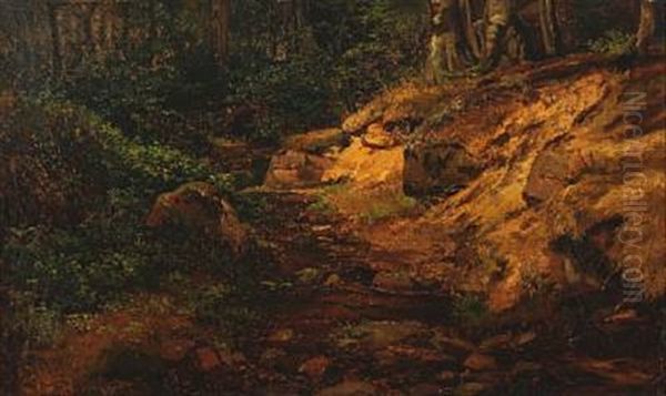 View From A Forest With Stream Oil Painting by Vilhelm Kyhn