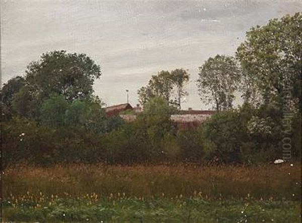 Field Landscape With Houses In The Background Oil Painting by Vilhelm Kyhn