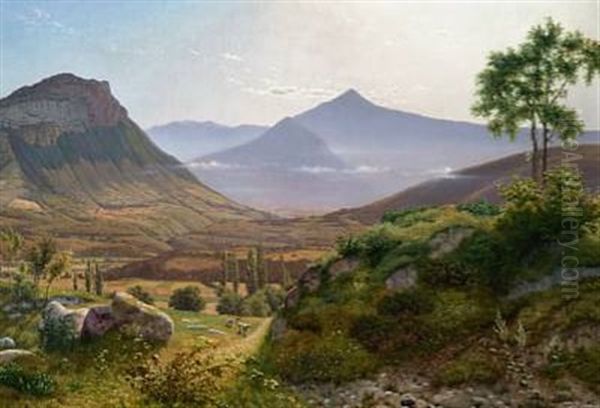 Forsommer - Landskab I Den Romerske Campagne - I Baggrunden Sees Monte Soracte (view Of The Roman Campagna With Monte Soracte (soratte)) Oil Painting by Vilhelm Kyhn