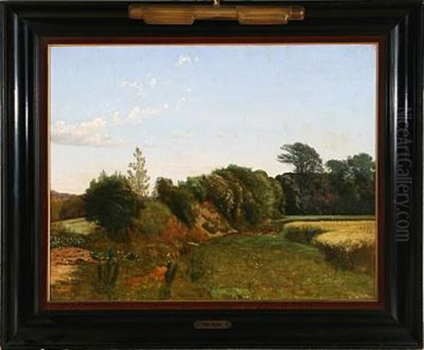 Et Vaenge Bag En Bondegaard (bisholt, Horsensegnen) Oil Painting by Vilhelm Kyhn