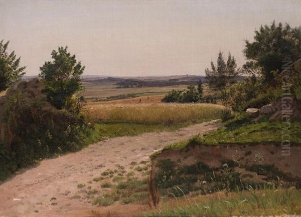 Weite Wiesenlandschaft Mit Kornfeld Und Erntebauern Oil Painting by Vilhelm Kyhn