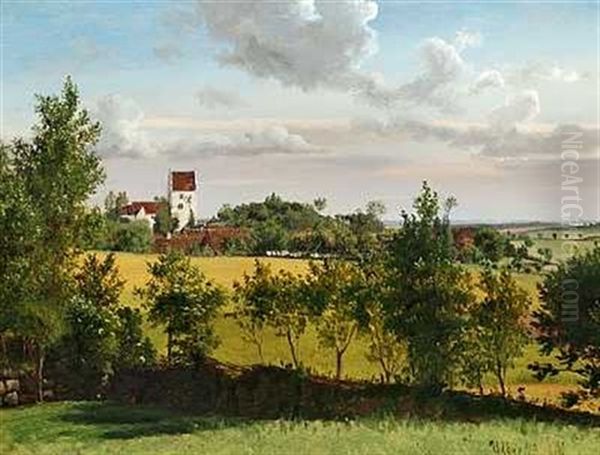 Landskab Med Udsigt Til Udby Kirke Oil Painting by Vilhelm Kyhn
