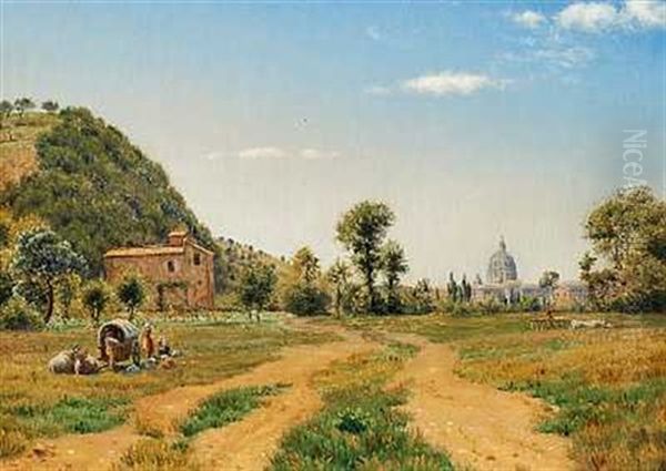 Parti I Naerheden Af Rom, I Baggrunden St. Peter Oil Painting by Vilhelm Kyhn