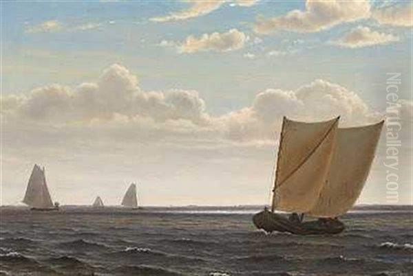 Fiskerbade Ud For Kysten Oil Painting by Vilhelm Kyhn