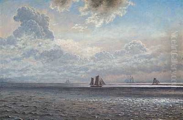 Marine Med Skibe Pa Havet Oil Painting by Vilhelm Kyhn