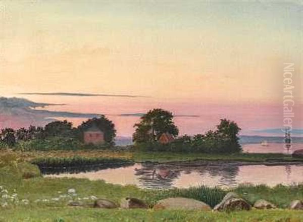 Landskab Ved Rye, Solnedgang Oil Painting by Vilhelm Kyhn