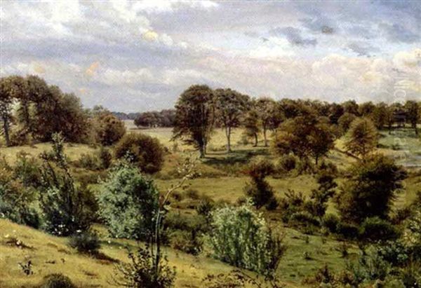Traeer Og Buske I Bakket Landskab Oil Painting by Vilhelm Kyhn