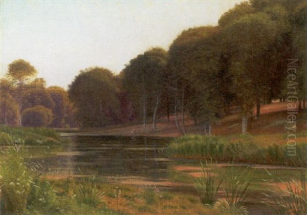 Skovso Med Figurer Ved Bredden Oil Painting by Vilhelm Kyhn