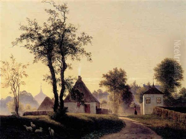 Sommerlandskab Henunder Aften Oil Painting by Vilhelm Kyhn