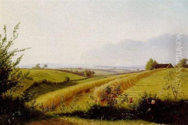 Stille Sommeraften I Hostens Tid, Horneland Ved Faborg, I Forgrunden Legende Born Oil Painting by Vilhelm Kyhn