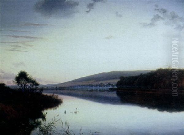 An Extensive River Landscape At Dusk Oil Painting by Vilhelm Kyhn
