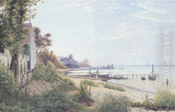 Strand Ved Hellebaek, Nedenfor Puggaards Villa Kaldet Majorgarden Oil Painting by Vilhelm Kyhn