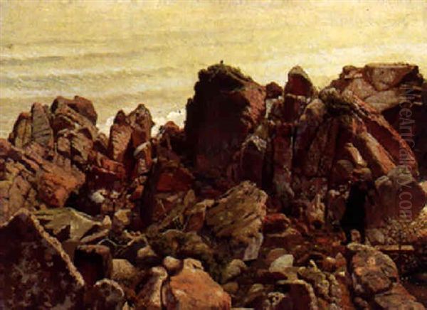 Klippekyst Med Piberygende Mand, Bornholm Oil Painting by Vilhelm Kyhn