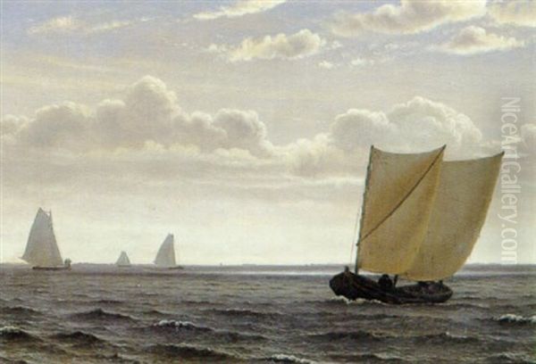 Marine Med Sejskibe Udfor Taarbaek Oil Painting by Vilhelm Kyhn