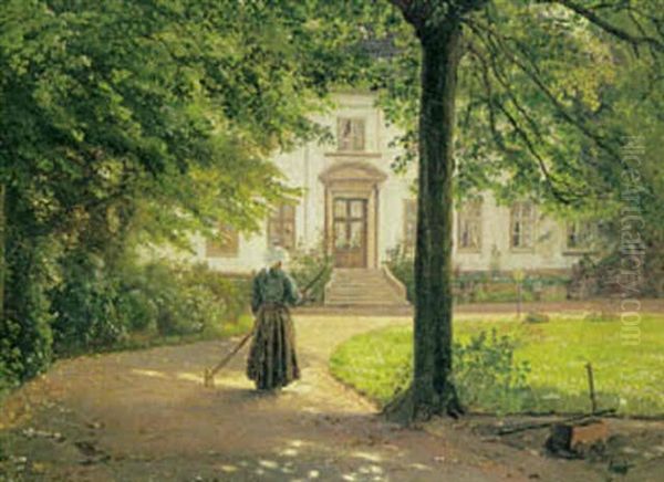 Ung Pige, Der River Havegangen Foran Brede Hovedbygning Oil Painting by Vilhelm Kyhn