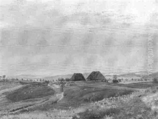 Landskab Med Bondegard Oil Painting by Vilhelm Kyhn