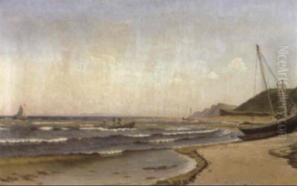 Kystparti Med Skibe Pa Havet Oil Painting by Vilhelm Kyhn