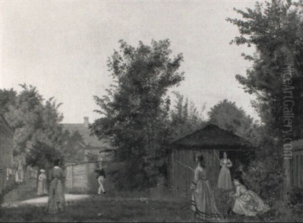 Have Med Legende Og Spillende Figurer, I Baggrunden Huse Oil Painting by Vilhelm Kyhn