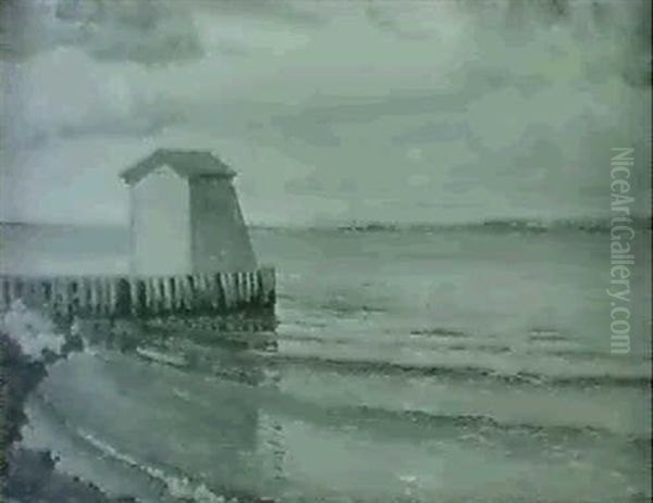 Ved Sundets Strand Med Et Badehus Oil Painting by Vilhelm Kyhn