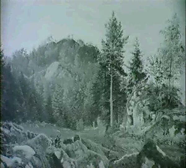 Klippeparti Med Traebevoksning Oil Painting by Vilhelm Kyhn