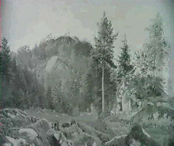 Klippeparti Med Traebevoksning Oil Painting by Vilhelm Kyhn