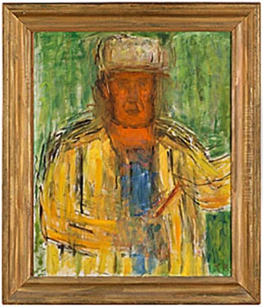 Sjalvportratt I Gul Rock Oil Painting by Carl Kylberg