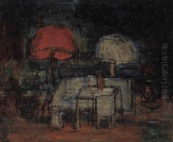 Rod Och Vit Parasoll Oil Painting by Carl Kylberg