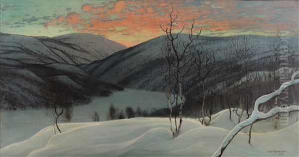 Sunset In Lapland Oil Painting by Juho Kyyhkynen