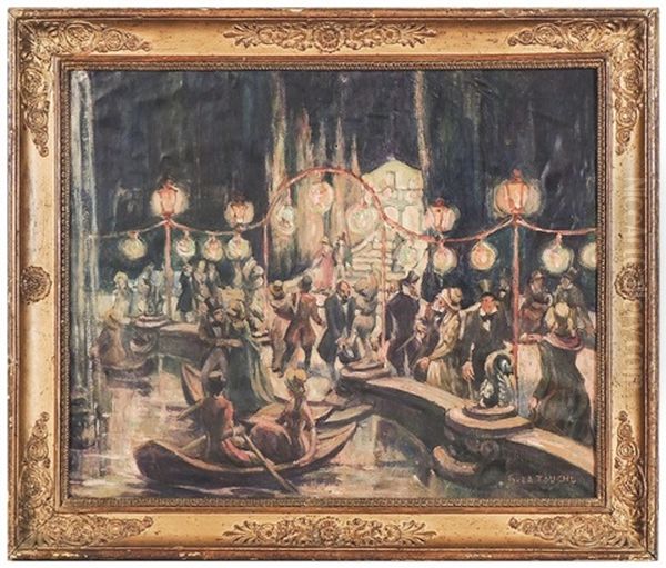 Scena Di Festa In Giardino Con Scorcio Di Laghetto E Personaggi Oil Painting by Gaston La Touche