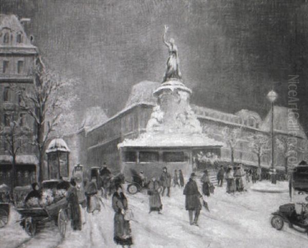 Place De La Republique Sous La Neige Oil Painting by Gaston La Touche