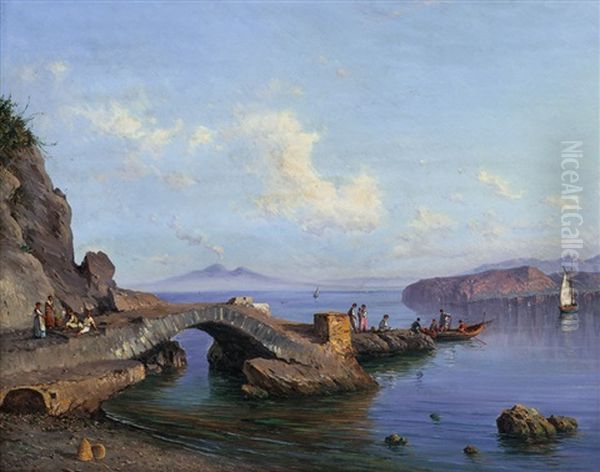 Paesaggio Di Sorrento Con Pescatori Oil Painting by Alessandro la Volpe