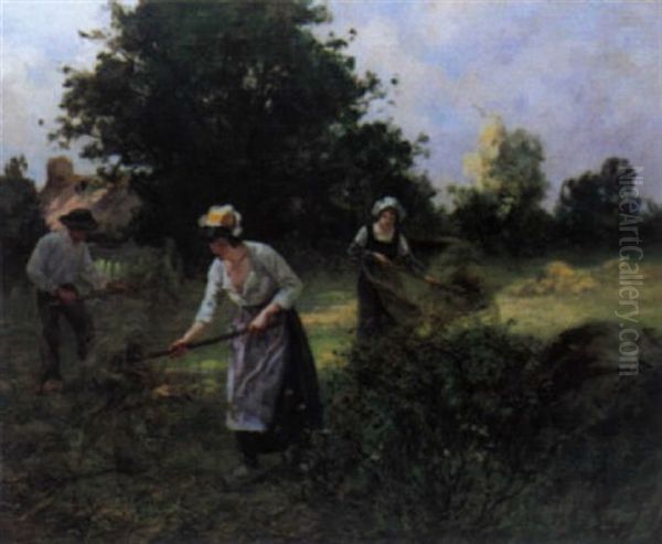 Scene De Fenaison En Bretagne Oil Painting by Eugene Labitte