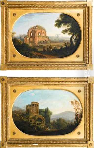 Le Temple De Minerve Medica, Rome Le Temple De Vesta, Tivoli Oil Painting by Carlo Labruzzi