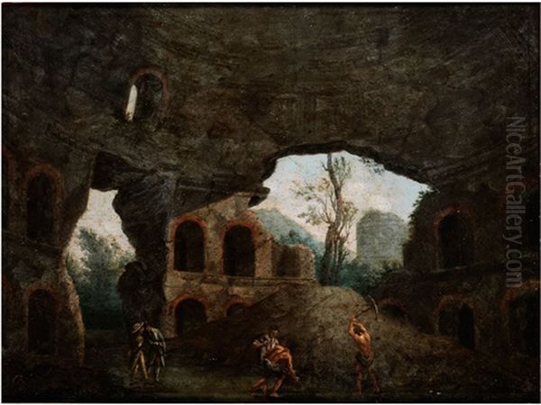 Die Ausgraber Im Minerva-tempel In Rom Oil Painting by Carlo Labruzzi