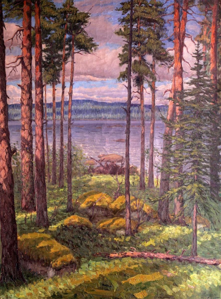 Insjolandskap Med Tallar Oil Painting by Dick Beer