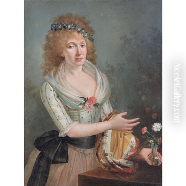 Portrait Of A Gentleman Wearing A Green Overcoat; Portrait Of A Lady Wearing A White Dress Oil Painting by Pietro Labruzzi