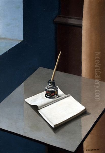 Interior Con Tintero (estudio) Oil Painting by Fortunato Lacamera