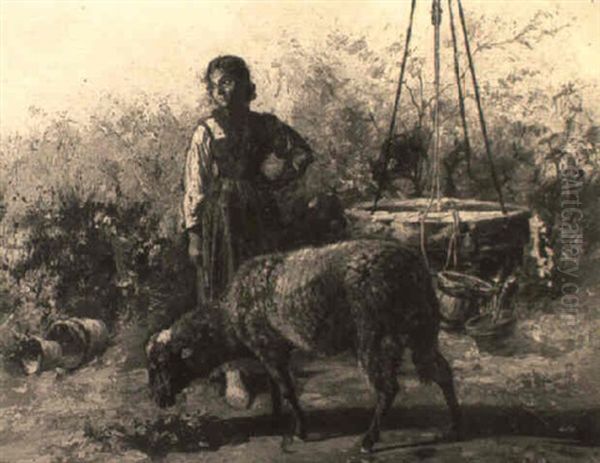 Pastorella Al Pozzo Oil Painting by Valerio Laccetti