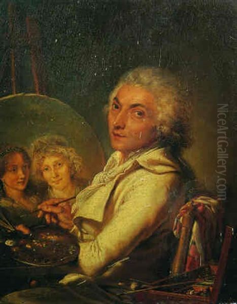 L'artiste Peignant Le Portrait De Sa Femme Dorothee Et De Sa Fille Madeleine Aimee Oil Painting by Pierre Lacour