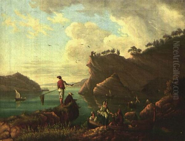 Kustenlandschaft Mit Fischern Oil Painting by Charles Francois Lacroix