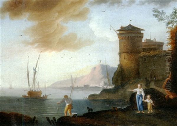 Bord De Cote Mediterraneenne Oil Painting by Charles Francois Lacroix