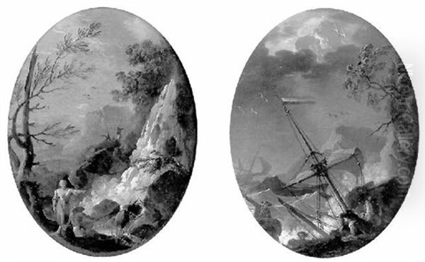 Pecheurs Pres De La Cascade Oil Painting by Charles Francois Lacroix