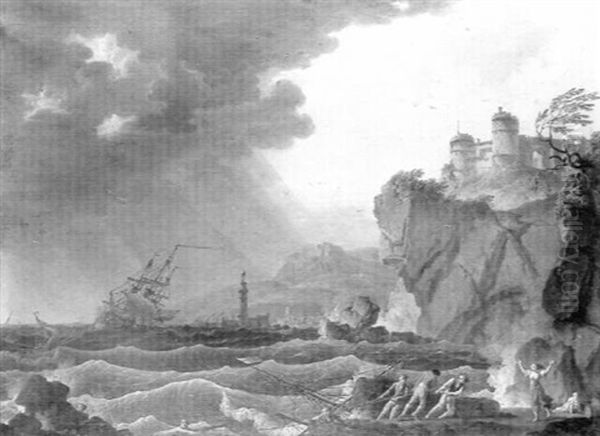 Tempete Aux Abords D'une Cote Rocheuse Oil Painting by Charles Francois Lacroix