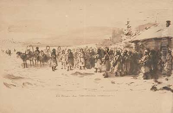 Die Bauern Ihre Instruktionen Erwartend Oil Painting by Wilhelm Amandus Beer