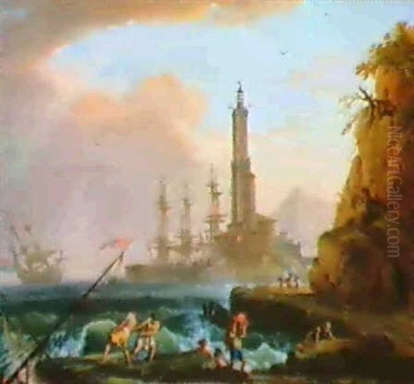 Naufrage Sur Une Cote Mediterraneenne Oil Painting by Charles Francois Lacroix