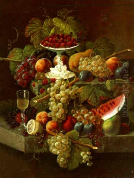 Still Life With Grapes, Strawberries And Watermelon Oil Painting by Paul Lacroix