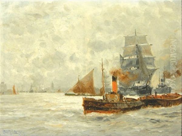 Shipping On The Thames Oil Painting by Charles John de Lacy
